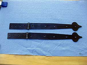 Strap hinges after three applications of cold bluing paste