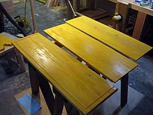 First coat of milk paint on boarded chest