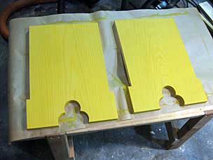 Boarded chest ends with yellow milk paint