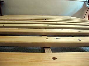 Mattress frame slats bowed over cambered 1x6