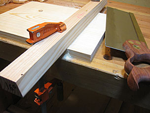 Sawing sliding dovetail with backsaw and guide