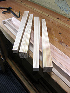 Staked stool legs as tapered squares