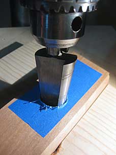 Veritas Tapered Reamer drilling mortise in stool